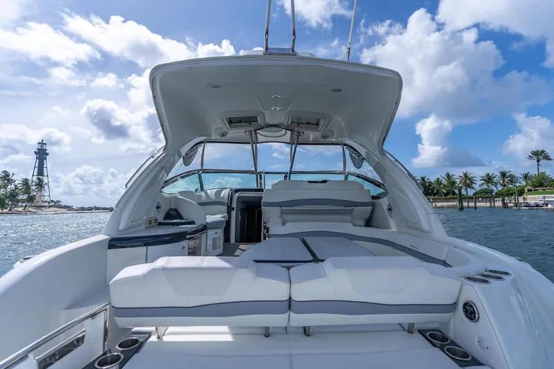 Slide: The Image of 2022 Formula 40 Performance Cruiser on water, featuring spacious deck and luxurious seating. - 26