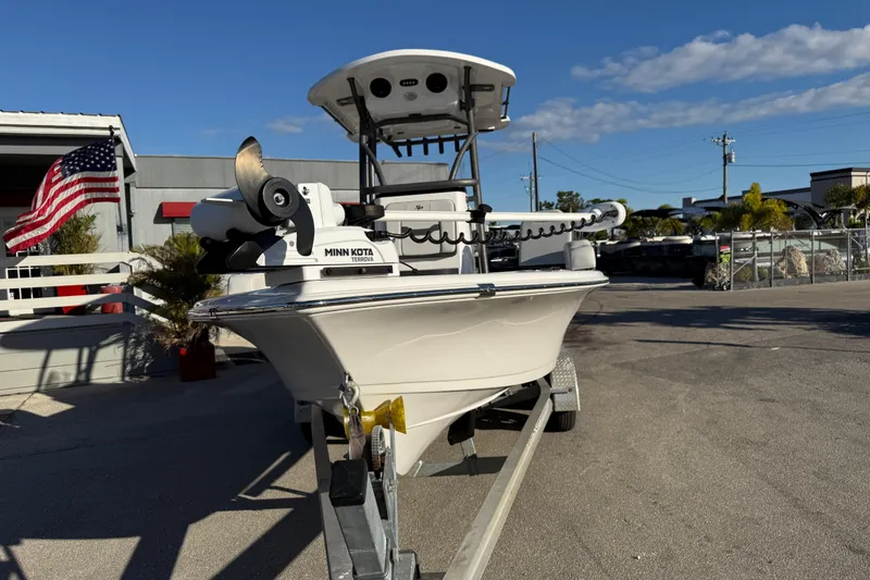 Slide: The Image of 2025 Sea Pro 230 Bay boat on trailer, featuring Minn Kota Terrova motor. - 3
