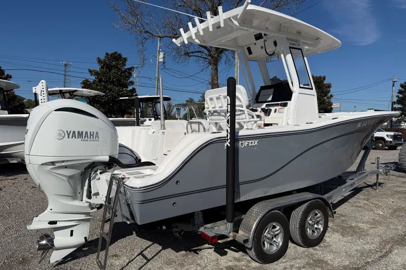 Slide: The Image of 2025 Sea Fox 228 Commander boat with Yamaha engine on trailer. - 13