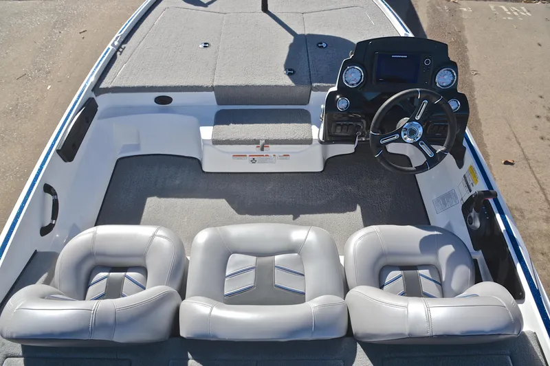 Slide: The Image of 2018 Nitro Z17 boat interior with steering wheel and seating arrangement. - 23