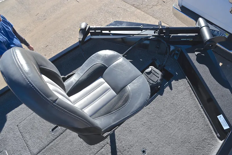 Slide: The Image of Fishing boat seat and trolling motor on 2021 Lowe Legacy. - 23