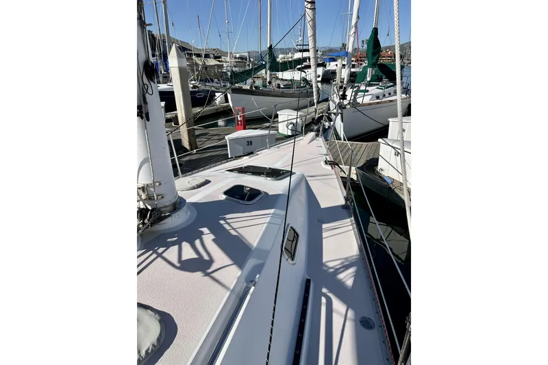 Slide: The Image of Sailboat docked at marina, Catalina 400, 1996 model, sunny day. - 12