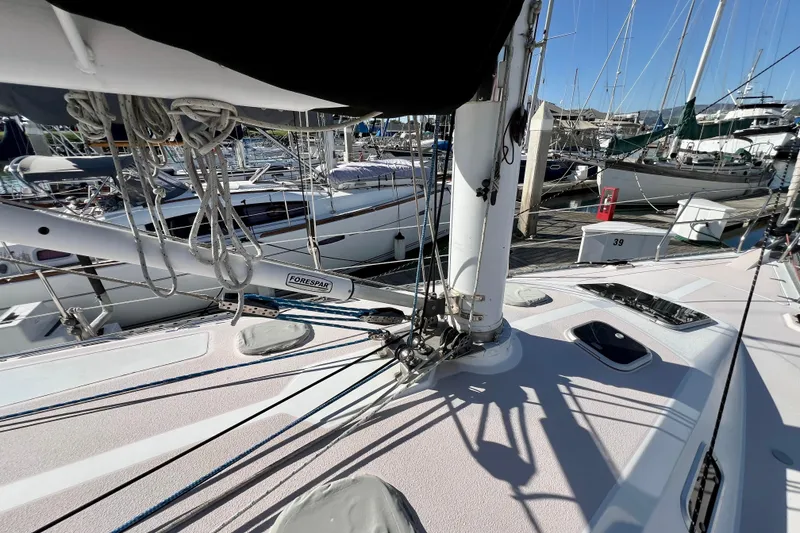 Slide: The Image of Sailboat deck view of a 1996 Catalina 400 at a marina. - 14