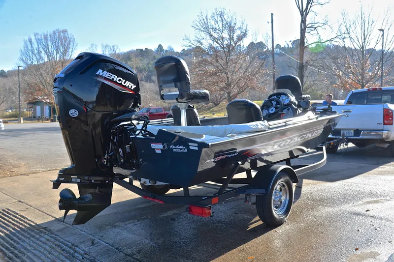 Slide: The Image of 2022 Bass Tracker 175 TF boat with Mercury engine on a trailer. - 14