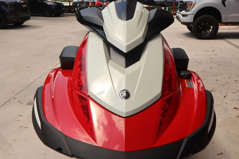 Slide: The Image of 2026 Yamaha WaveRunners VX Cruiser with Audio, red and gray, front view. - 14