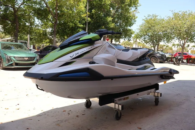 Slide: The Image of 2026 Yamaha WaveRunners VX-C® jet ski on a trailer outdoors. - 2