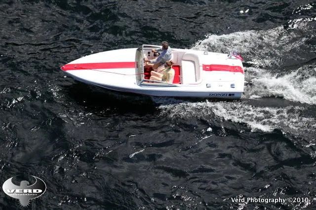 Slide: The Image of 2008 Donzi 18 Classic boat on water, aerial view. - 5