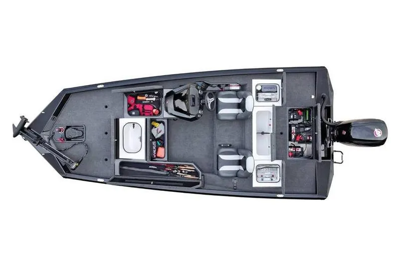 Slide: The Image of Manufacturer Provided Image: 2026 Vexus Defender 189 boat, top view, showcasing seating, storage, and fishing equipment. - 12