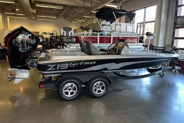 The Image of 2026 Nitro Z19 XL Pro boat displayed indoors, featuring sleek design and modern equipment. - 0
