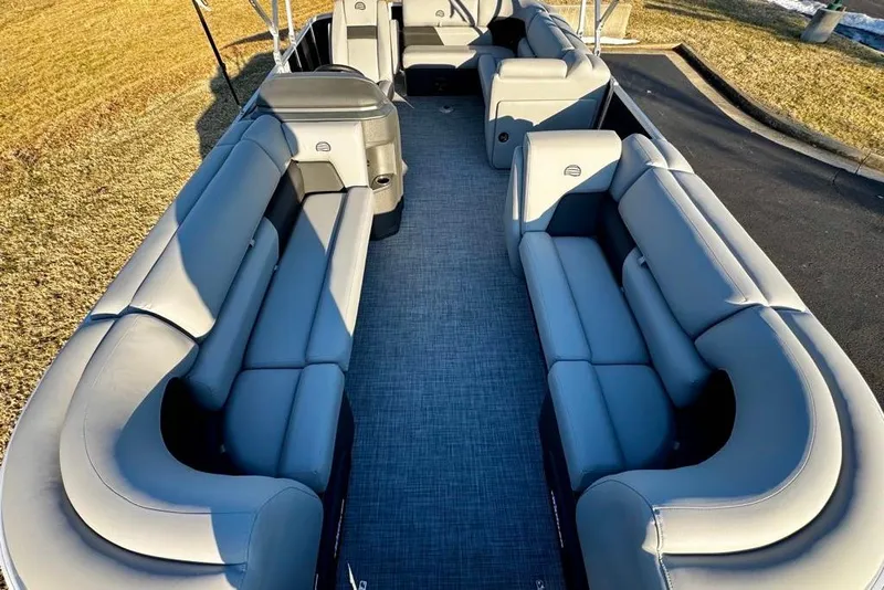 Slide: The Image of 2026 Sun Tracker Party Barge 20 DLX with spacious seating and modern design. - 5