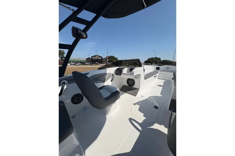 Slide: The Image of Interior view of 2026 Tahoe T21 boat, featuring sleek seating and modern design. - 105