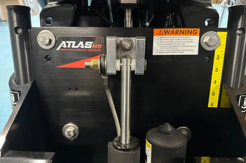 Slide: The Image of Close-up of Atlas HD hydraulic jack plate on Triton 20XP, 2026 model. - 19