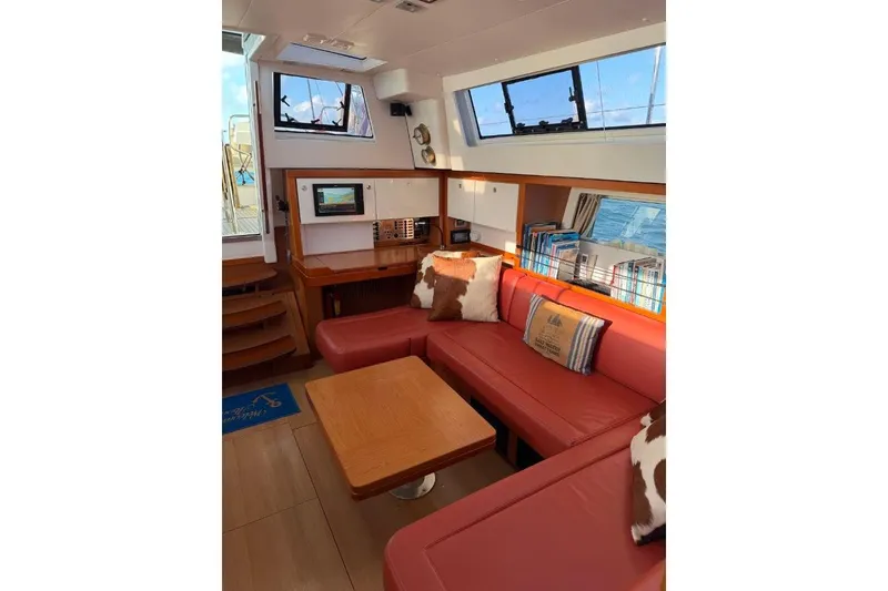 Slide: The Image of Luxurious cabin interior of 2015 Beneteau Sense 55 yacht with elegant bedding. - 31