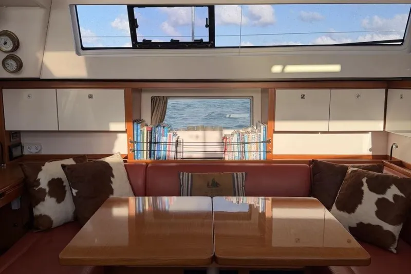 Slide: The Image of Interior of 2015 Beneteau Sense 55 yacht with wooden wardrobe and seating. - 34