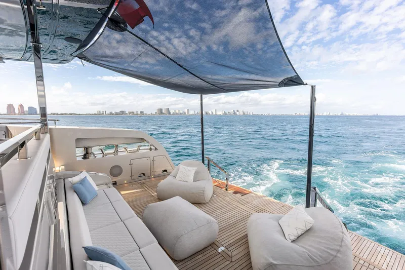 Slide: The Image of Luxurious deck of 2024 Riva 130' Bellissima yacht with ocean view and comfortable seating. - 21