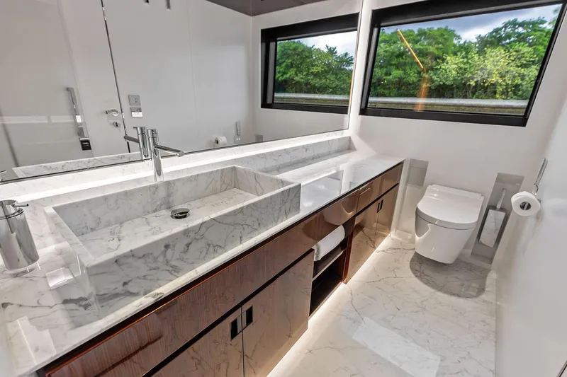 Slide: The Image of Luxurious bathroom in 2024 Riva 130' Bellissima yacht with marble sink and modern fixtures. - 49