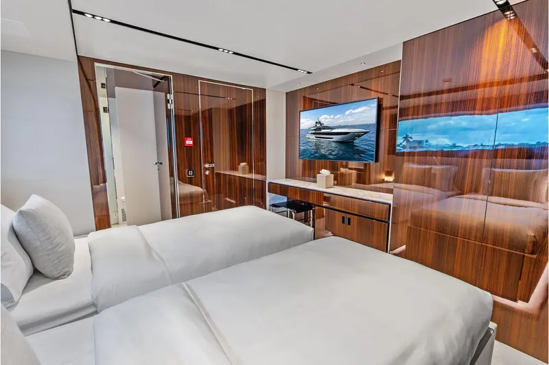Slide: The Image of Luxurious cabin interior of 2024 Riva 130' Bellissima yacht with modern wood finishes. - 52