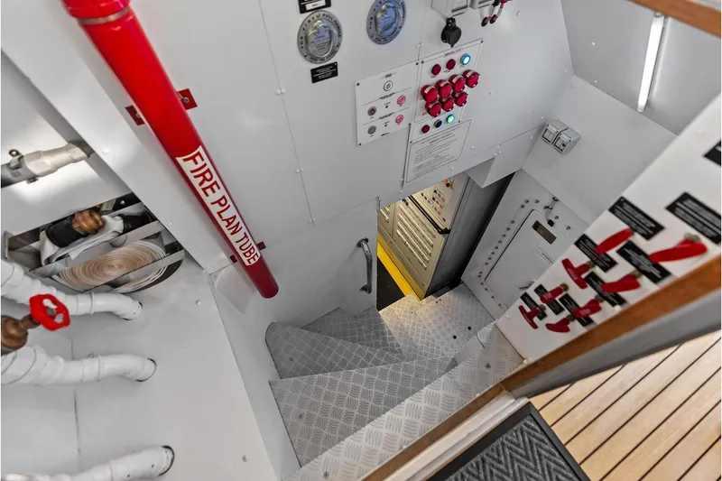 Slide: The Image of Engine room access with fire safety equipment on 2024 Riva 130' Bellissima yacht. - 55