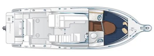 Slide: The Image of 2003 Pursuit 2865 Denali boat dashboard with steering wheel and navigation instruments. - 13