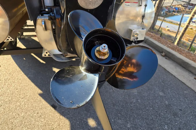 Slide: The Image of Close-up of a 2020 Barletta C22UC boat propeller on a sunny day. - 20