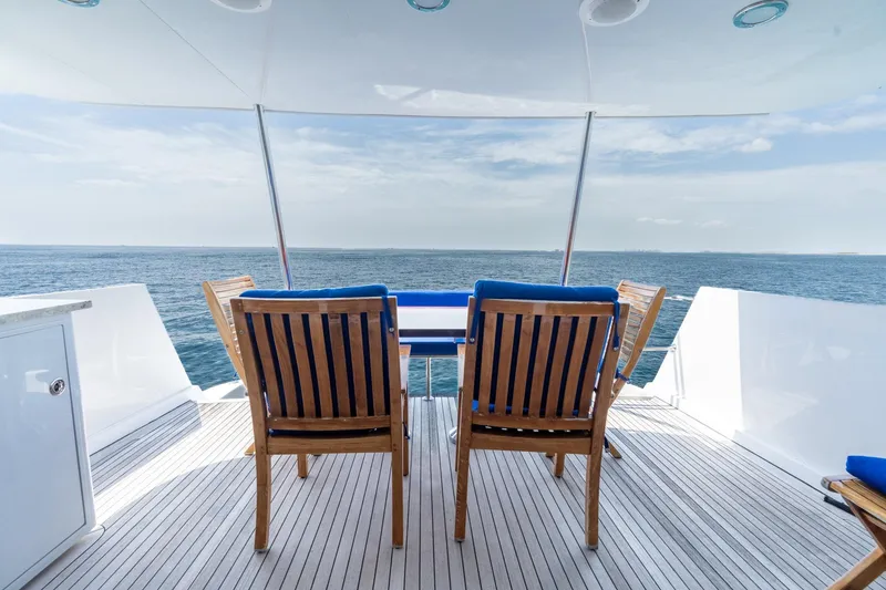 Slide: The Image of Luxury deck of 2000 Hatteras 75 Sport Deck Motor Yacht with ocean view. - 22