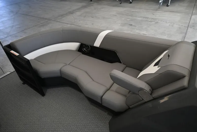 Slide: The Image of Luxurious Evotti 521QL 2026 boat seating in sleek gray and white design. - 14