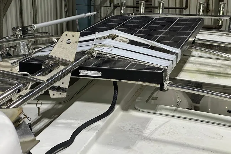 Slide: The Image of Solar panel installation on 2017 Cutwater C-302 Coupe boat roof. - 53