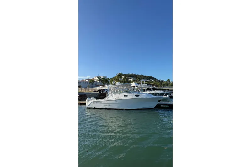 The Image of 2007 Wellcraft 290 Coastal boat docked in a marina under clear blue skies. - 1