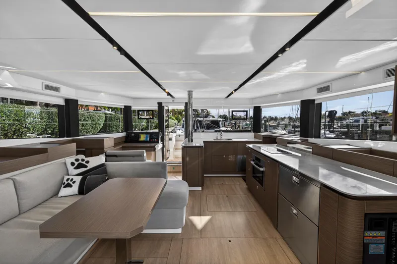Slide: The Image of Luxurious interior of 2025 Leopard 46 yacht with modern kitchen and seating area. - 15
