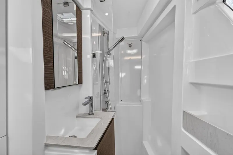 Slide: The Image of Modern bathroom interior on 2025 Leopard 46 yacht, featuring sleek design and fixtures. - 55