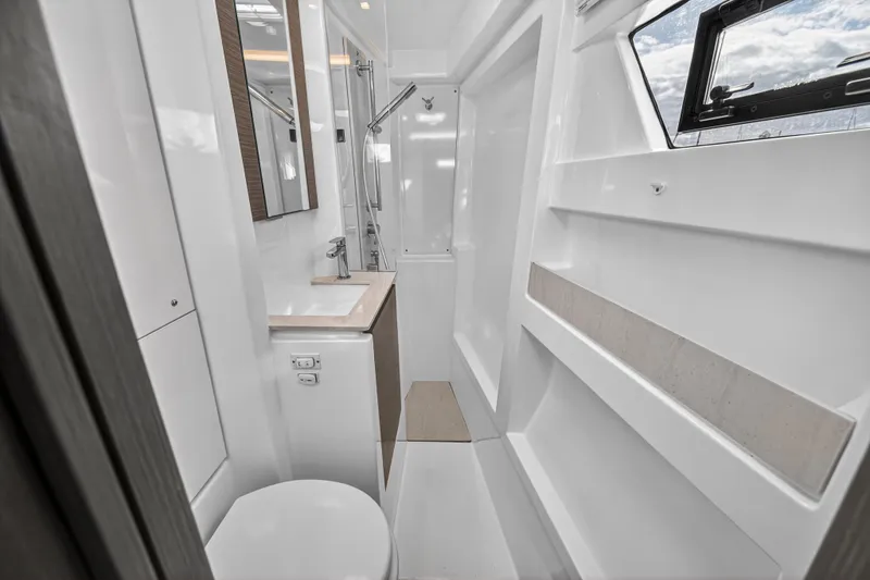 Slide: The Image of Modern bathroom in 2025 Leopard 46 yacht with sleek design and natural light. - 56