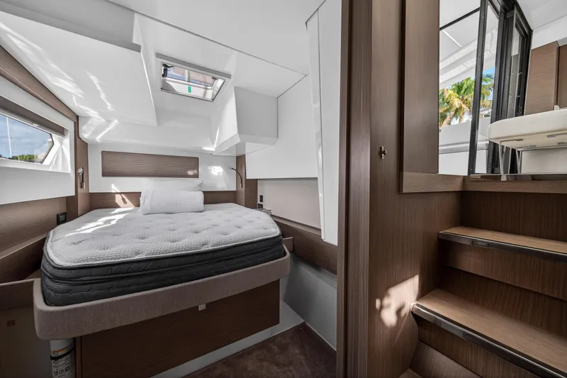 Slide: The Image of Luxurious cabin interior of 2025 Leopard 46 yacht with modern design and natural light. - 58