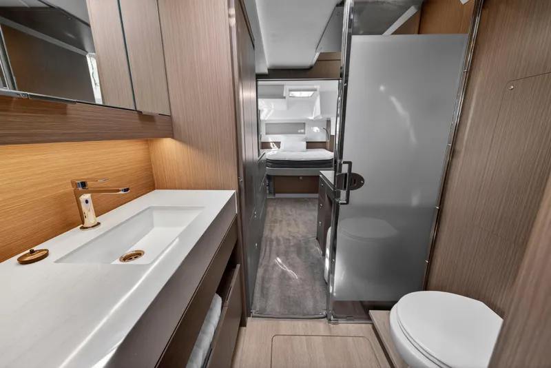 Slide: The Image of Luxurious bathroom interior of 2025 Leopard 46 yacht, featuring modern fixtures and elegant design. - 68
