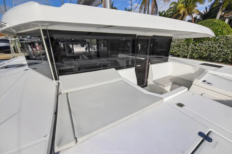 Slide: The Image of 2025 Leopard 46 yacht deck with seating and modern design features. - 86