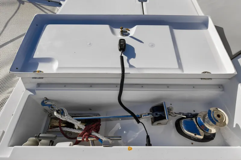 Slide: The Image of 2025 Leopard 46 yacht deck with anchor locker and winch system. - 92