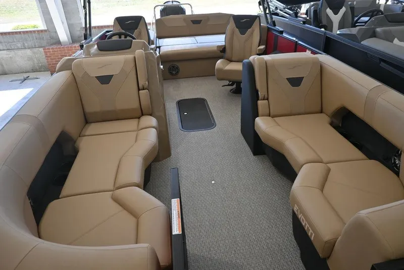 Slide: The Image of Luxurious interior of 2026 Evotti 521CS boat with tan leather seating. - 3