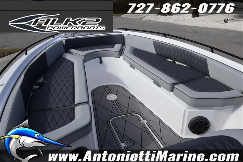 Slide: The Image of 2026 ALK2 Powerboats 25 CRXL interior with sleek seating, available at Antonietti Marine. - 24