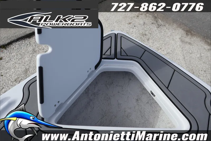 Slide: The Image of ALK2 Powerboats 2026 model 25 CRXL storage compartment, Antonietti Marine branding visible. - 28