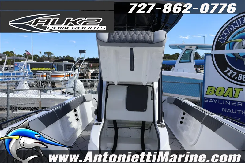 Slide: The Image of 2026 ALK2 Powerboats 25 CRXL interior at Antonietti Marine dealership. - 30