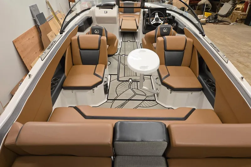 Slide: The Image of Luxurious interior of 2018 Scarab 255 boat with tan seating and modern design. - 23