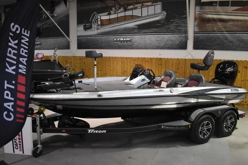 The Image of 2026 Triton 18 TrX bass boat displayed at Capt. Kirk's Marine showroom. - 0