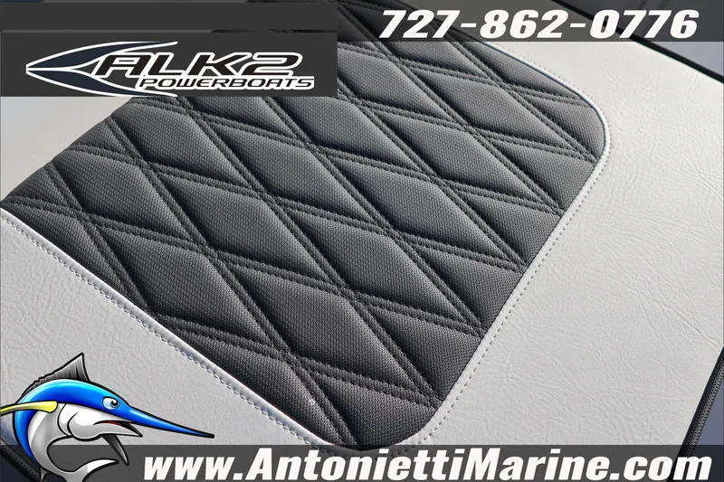 Slide: The Image of 2026 ALK2 Powerboats 17HS seat detail with logo and contact information. - 18