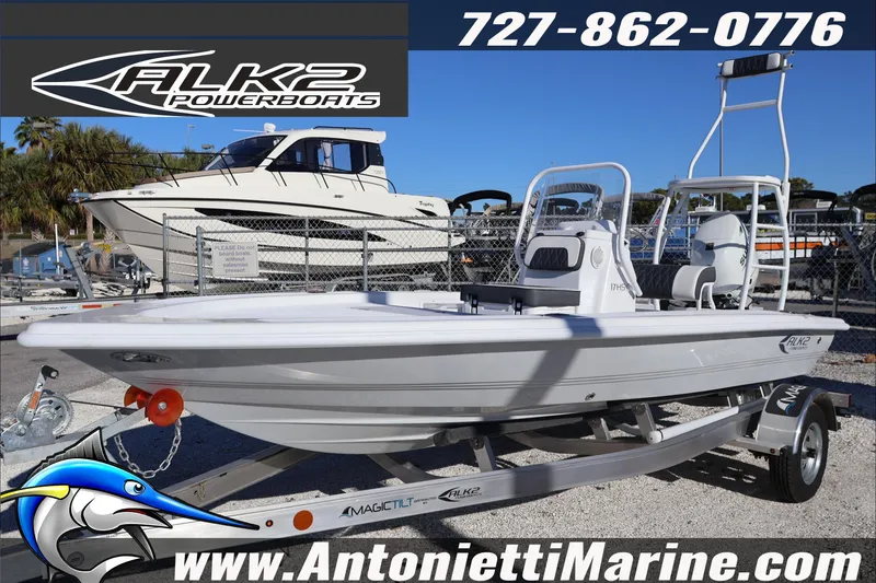 The Image of 2026 ALK2 Powerboats 17HS on trailer at Antonietti Marine dealership. - 2
