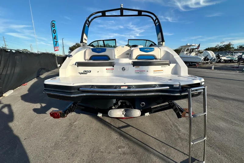 Slide: The Image of 2017 Chaparral Vortex 203 VRX boat rear view with swim platform and ladder. - 3