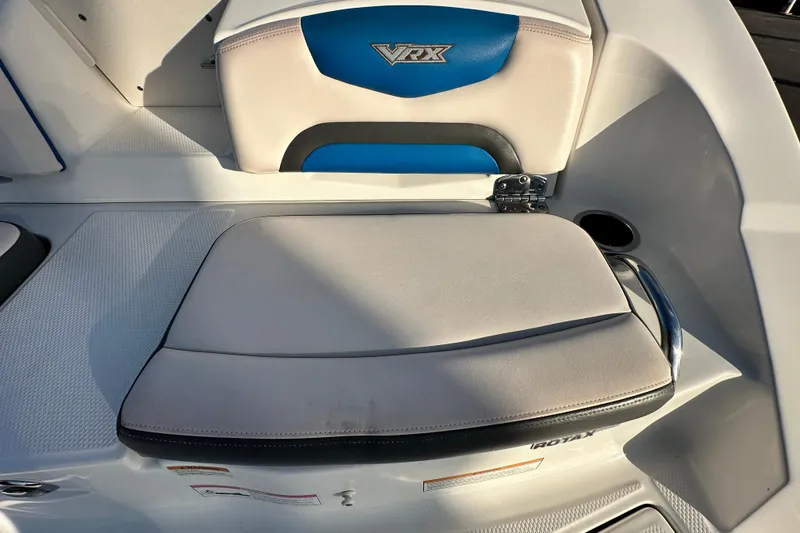 Slide: The Image of 2017 Chaparral Vortex 203 VRX boat seat with blue and white upholstery. - 32