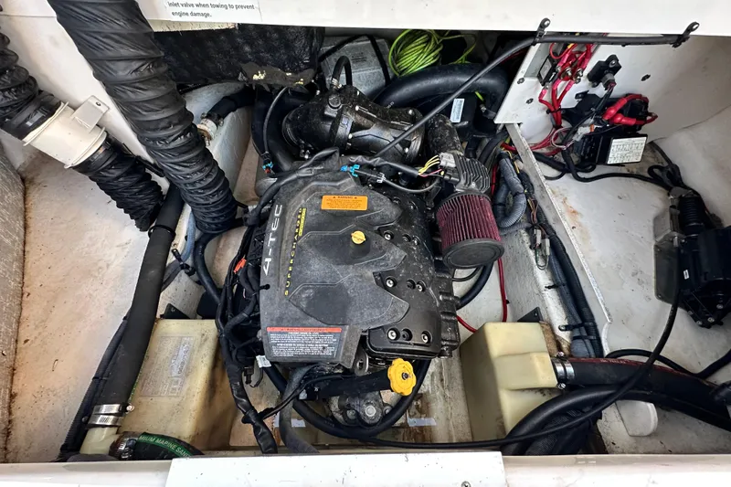 Slide: The Image of Engine compartment of 2017 Chaparral Vortex 203 VRX boat, showcasing mechanical components. - 46