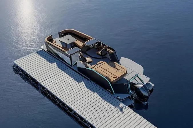 Slide: The Image of Futuristic Custom rOve 225 boat docked on calm water, 2026 model. - 8