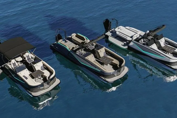 Slide: The Image of Three Flamingo ROVE 245 boats from 2026 on clear blue water. - 13