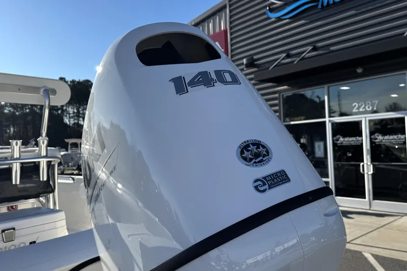 Slide: The Image of Outboard motor on a 2026 Bulls Bay 2000 boat, featuring ultra-low emissions. - 3