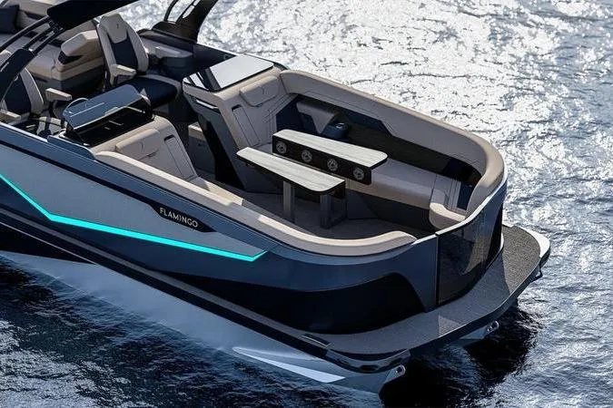 Slide: The Image of Luxurious Custom rOve 265 boat, 2026 model, with sleek design and modern seating on water. - 17